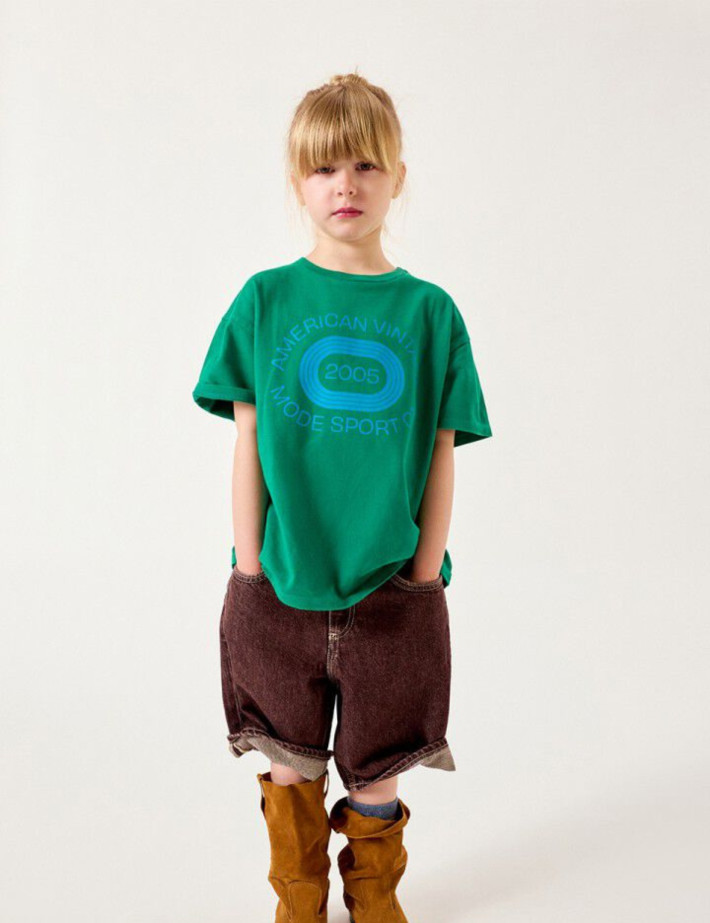 American Vintage T-Shirt Enfant Col Rond Imprimé Fizvalley Menthe Vintage - 2