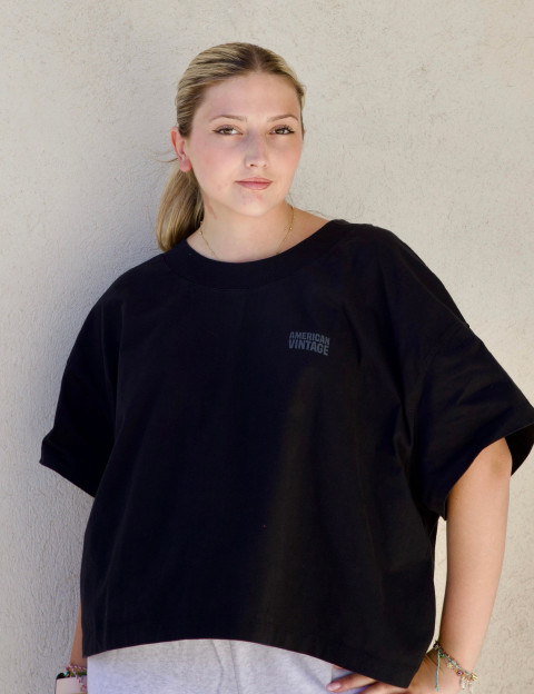 American Vintage T-Shirt Ample Manches Courtes Col Bateau Femme Gixy Noir - 14