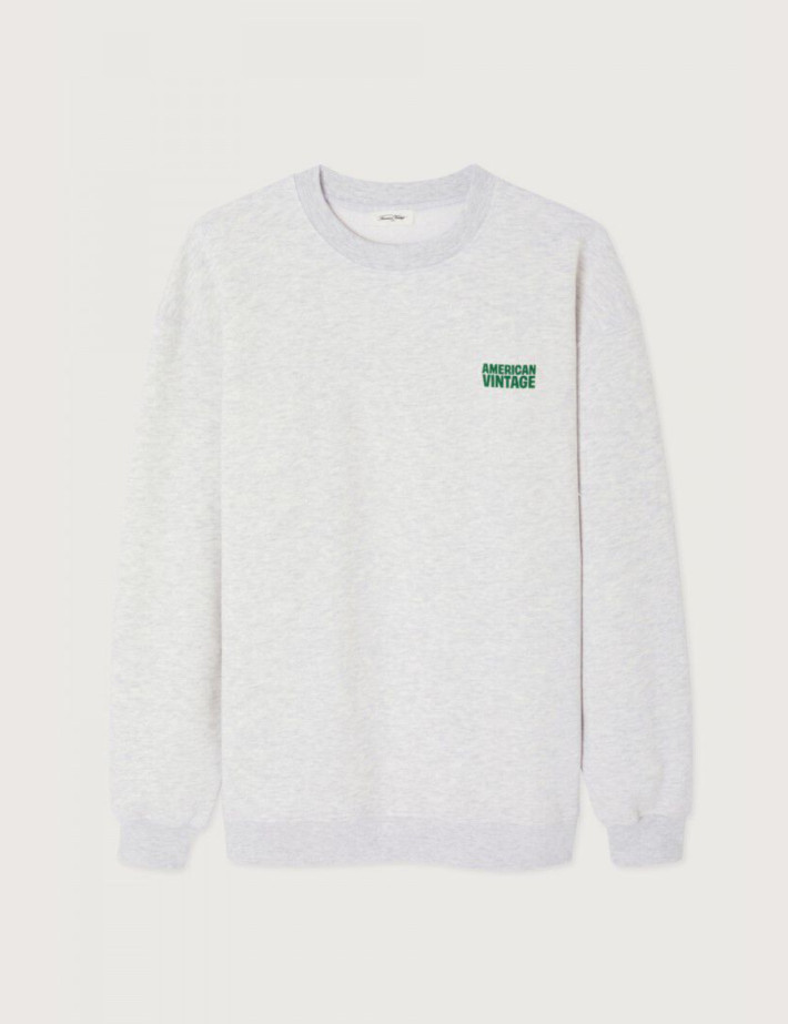 American Vintage Sweat Homme Col Rond Baptown Gris Chiné