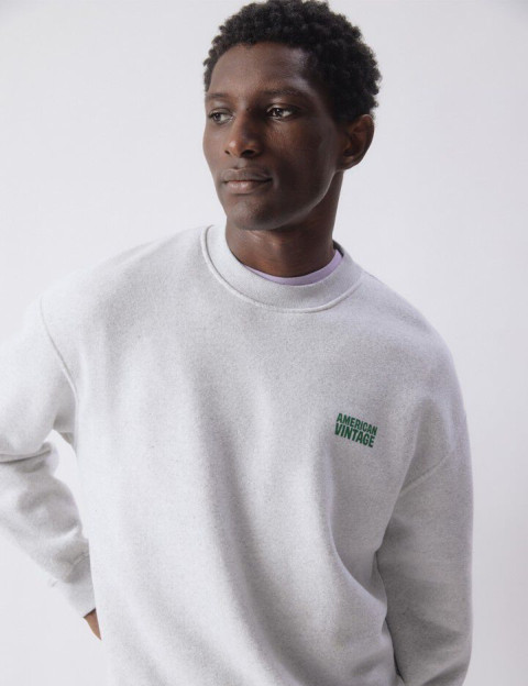 American Vintage Sweat Homme Col Rond Baptown Gris Chiné - 3
