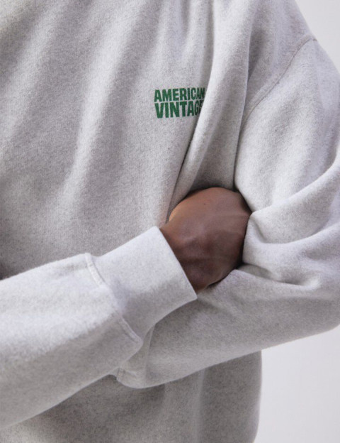 American Vintage Sweat Homme Col Rond Baptown Gris Chiné - 5