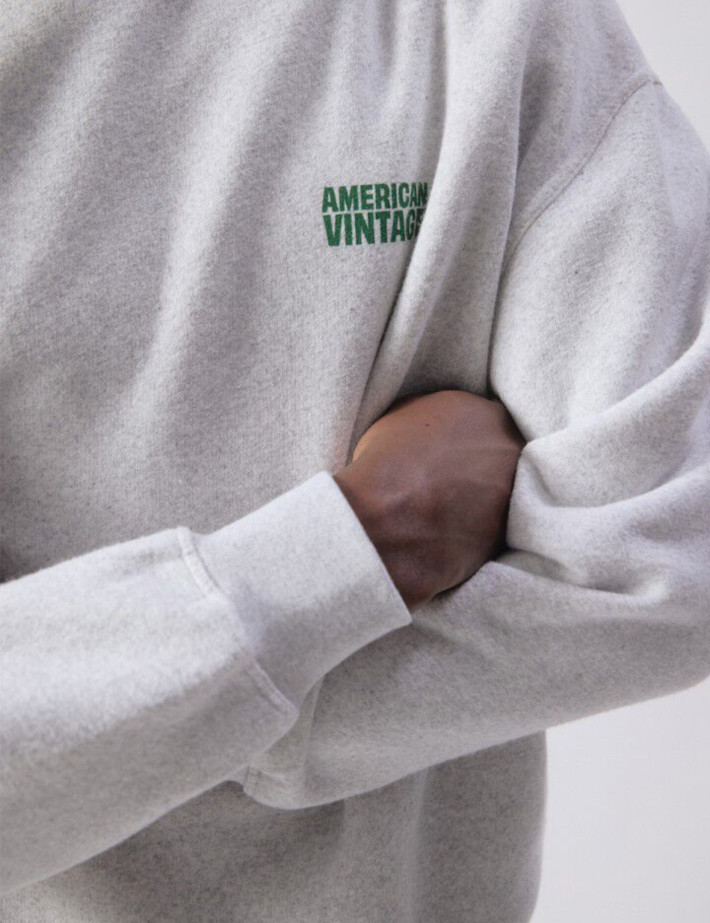American Vintage Sweat Homme Col Rond Baptown Gris Chiné - 5