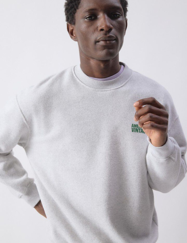 American Vintage Sweat Homme Col Rond Baptown Gris Chiné - 8