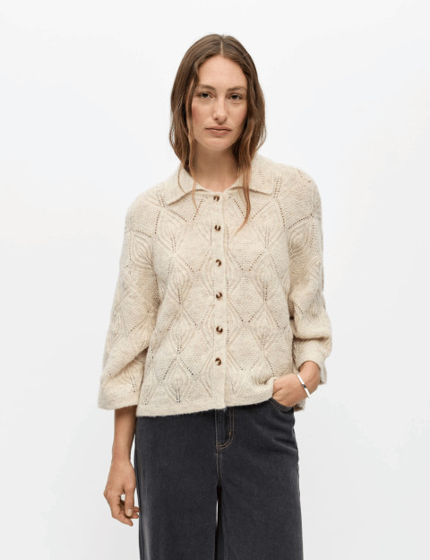 OBJECT Cardigan Femme Manches 3/4 Kaisa Flora Beige - 2
