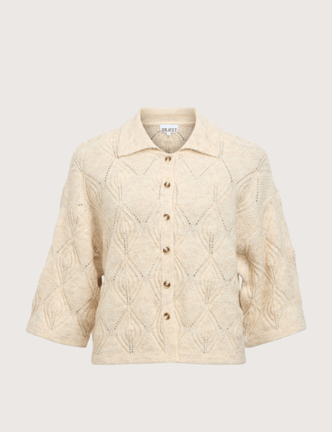 OBJECT Cardigan Femme Manches 3/4 Kaisa Flora Beige