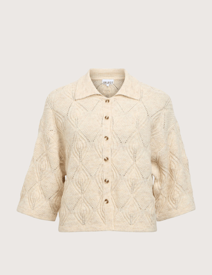 OBJECT Cardigan Femme Manches 3/4 Kaisa Flora Beige