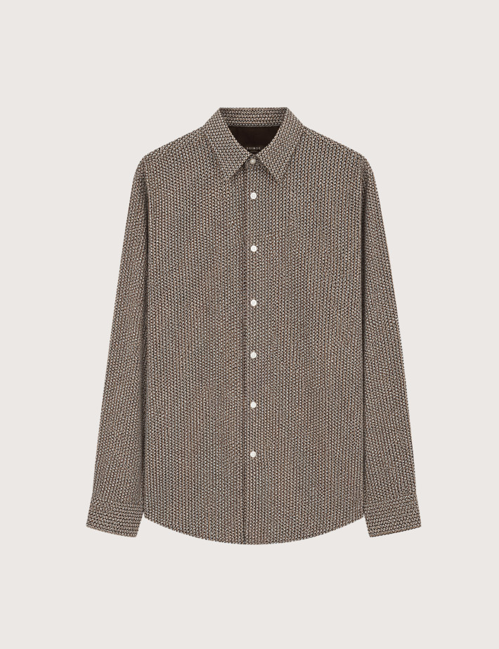 SEINSE Chemise Homme Manches Longues à Motif Marron