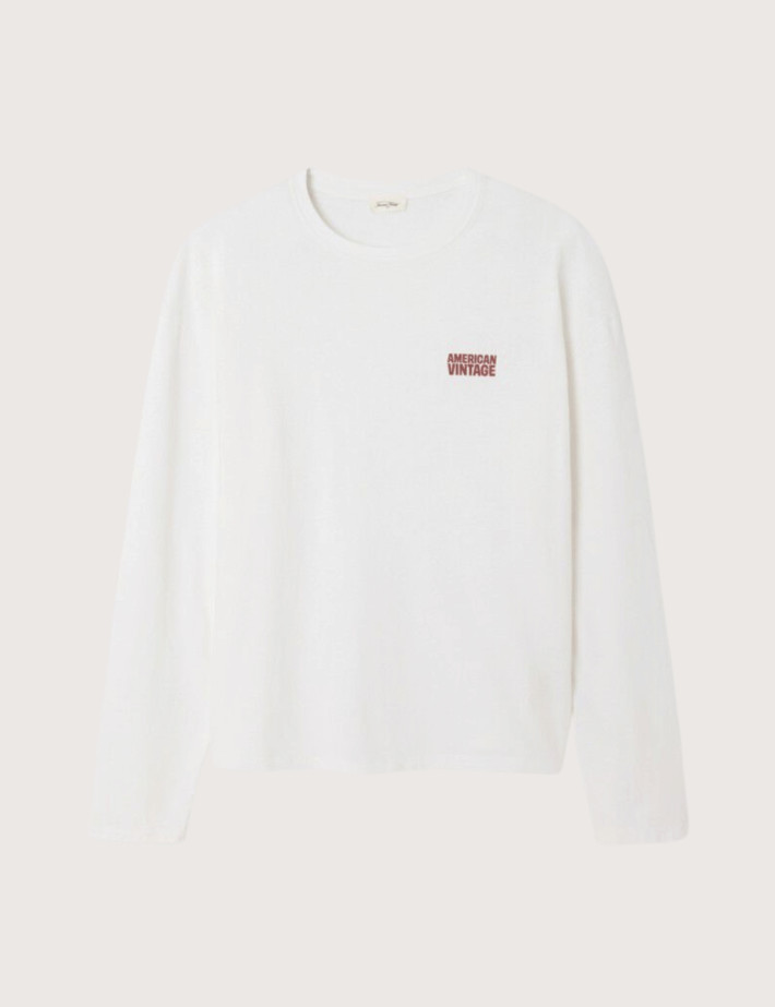 American Vintage T-Shirt Homme Manches Longues Ykobow Blanc - 4