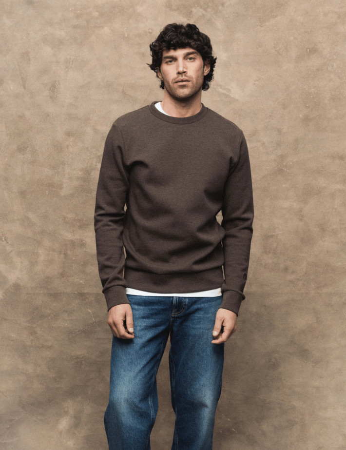 MOS MOSH Sweat Homme Col Rond Abel Mélange Marron - 2