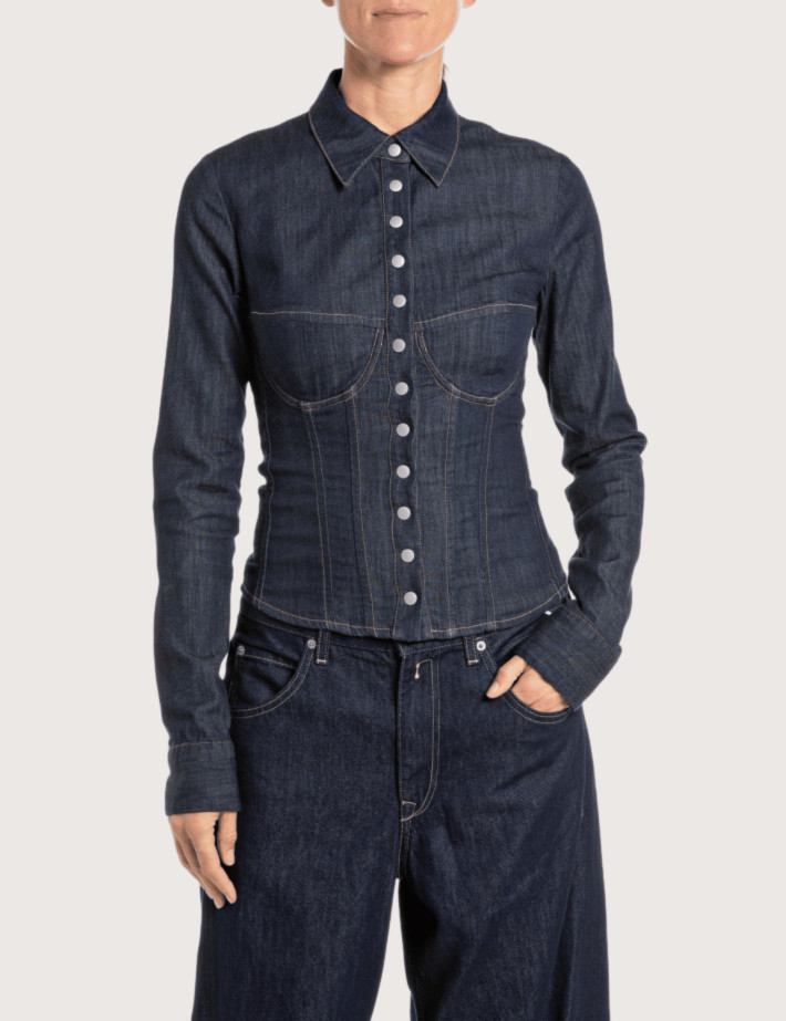REPLAY Chemise en Jean Femme Manches Longues Type Corset C007