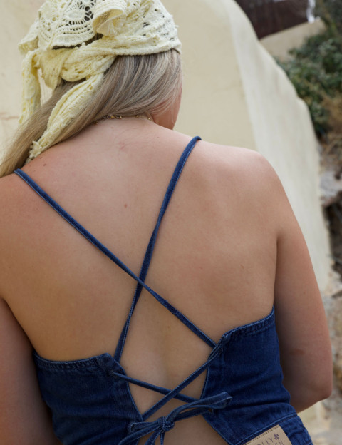 MOLLY BRACKEN Combinaison Fines Bretelles en Jean Brut - 6
