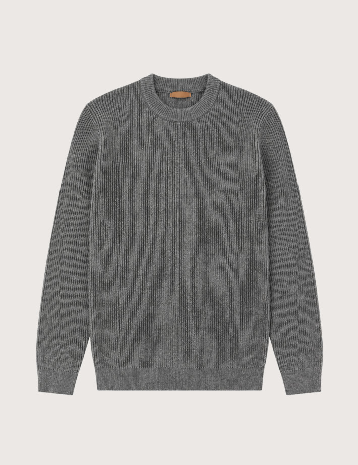 MOS MOSH Pull Homme Col Rond Gilbert Mélange Gris