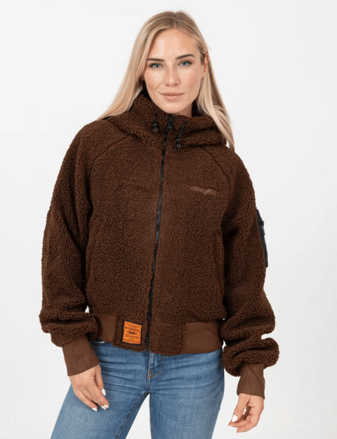BOMBERS ORIGINALS Veste Fourrure Capuche Femme Hood Marron