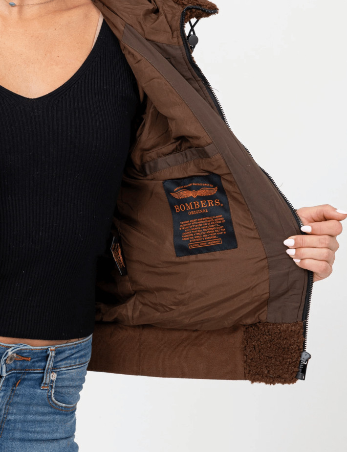 BOMBERS ORIGINALS Veste Fourrure Capuche Femme Hood Marron - 2