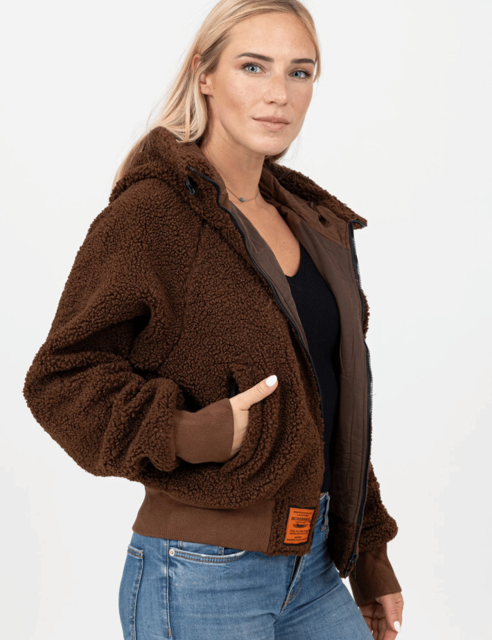 BOMBERS ORIGINALS Veste Fourrure Capuche Femme Hood Marron - 3