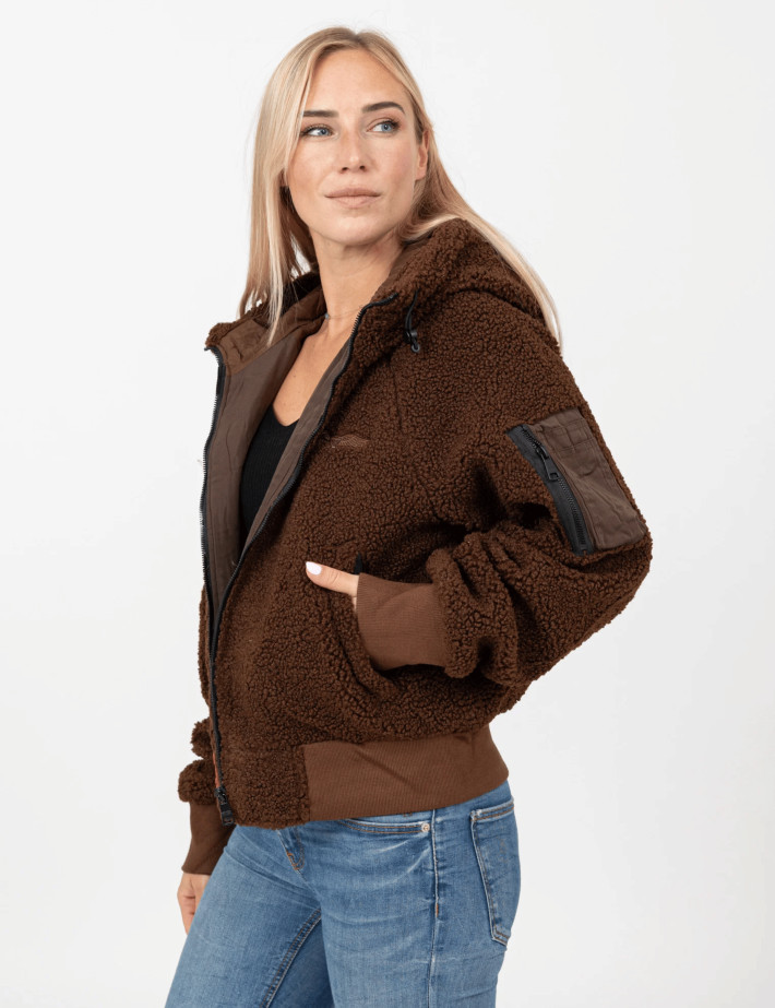 BOMBERS ORIGINALS Veste Fourrure Capuche Femme Hood Marron - 4