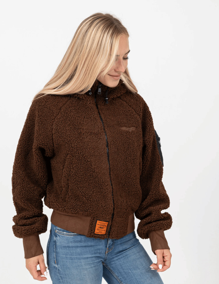 BOMBERS ORIGINALS Veste Fourrure Capuche Femme Hood Marron - 5