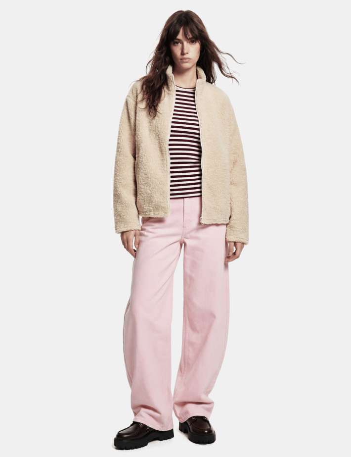 PIECES Veste Polaire Femme Katty Teddy Beige - 3