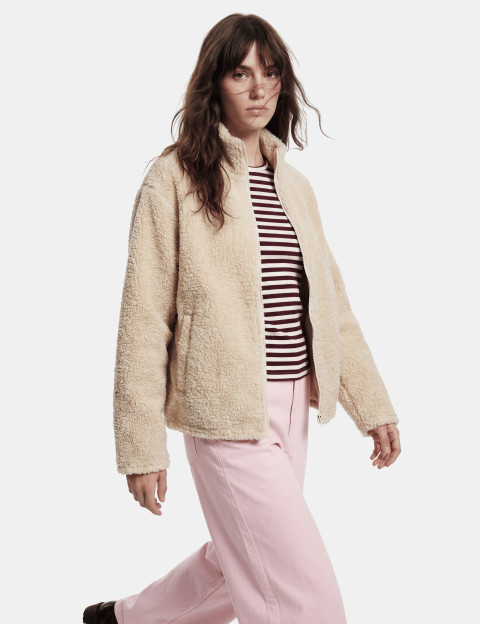 PIECES Veste Polaire Femme Katty Teddy Beige - 5