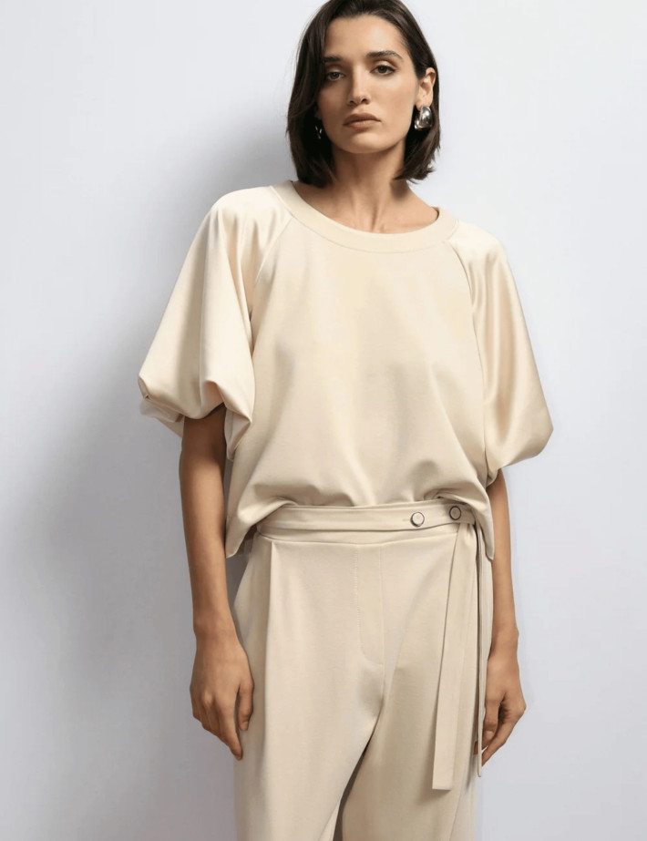 IMPERIAL Sweat Femme Manches Ballon Satin Ecru - 2