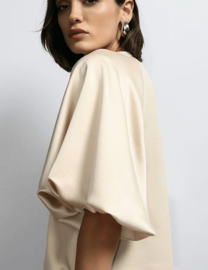 IMPERIAL Sweat Femme Manches Ballon Satin Ecru - 3
