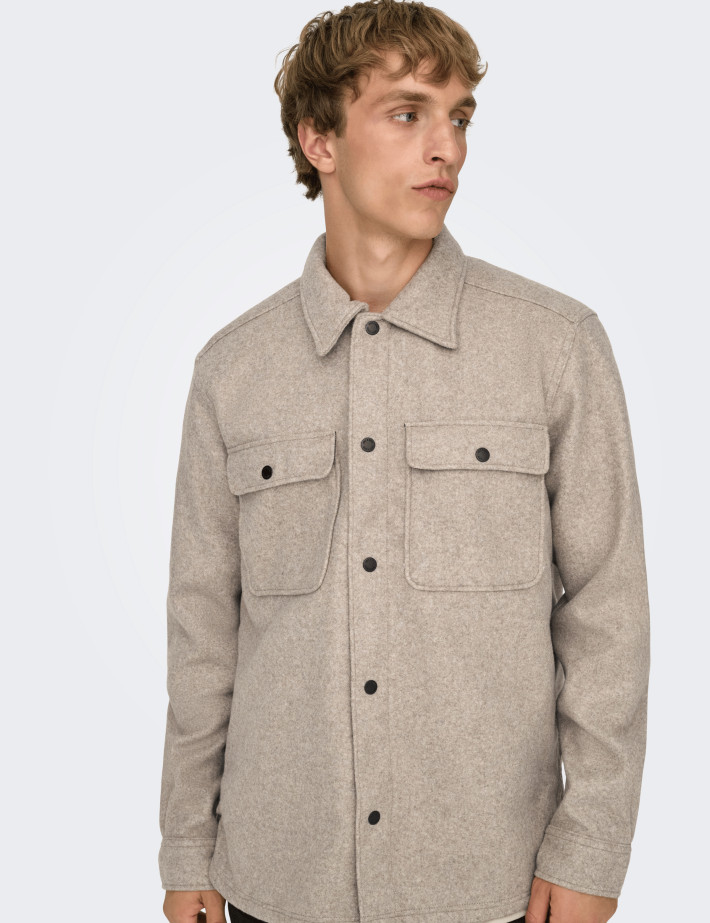 Only & Sons Surchemise Homme Ash Laine Beige - 3