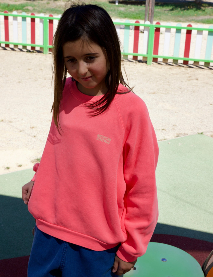 American Vintage Sweat Enfant Col Rond Izubird Hortensia Fluo - 7