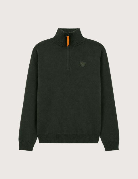 GERTRUDE Pull Homme Lewis Patch Col Camionneur Zip Vert Kaki