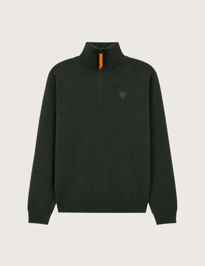 GERTRUDE Pull Homme Lewis Patch Col Camionneur Zip Vert Kaki