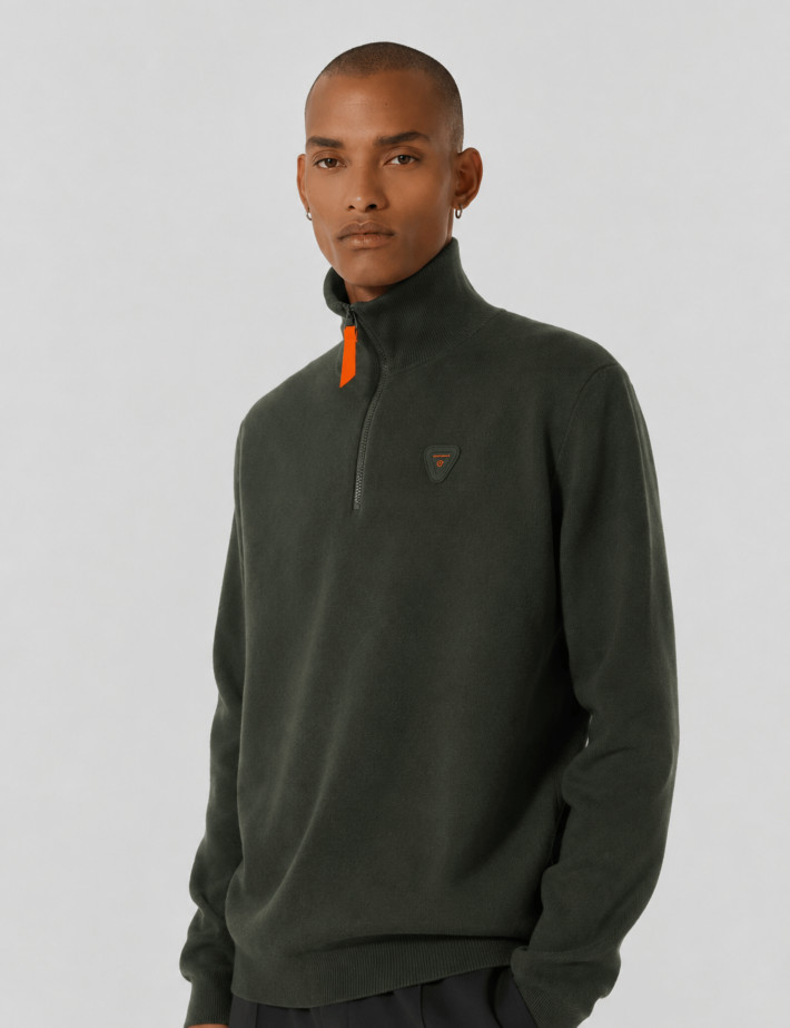 GERTRUDE Pull Homme Lewis Patch Col Camionneur Zip Vert Kaki - 2