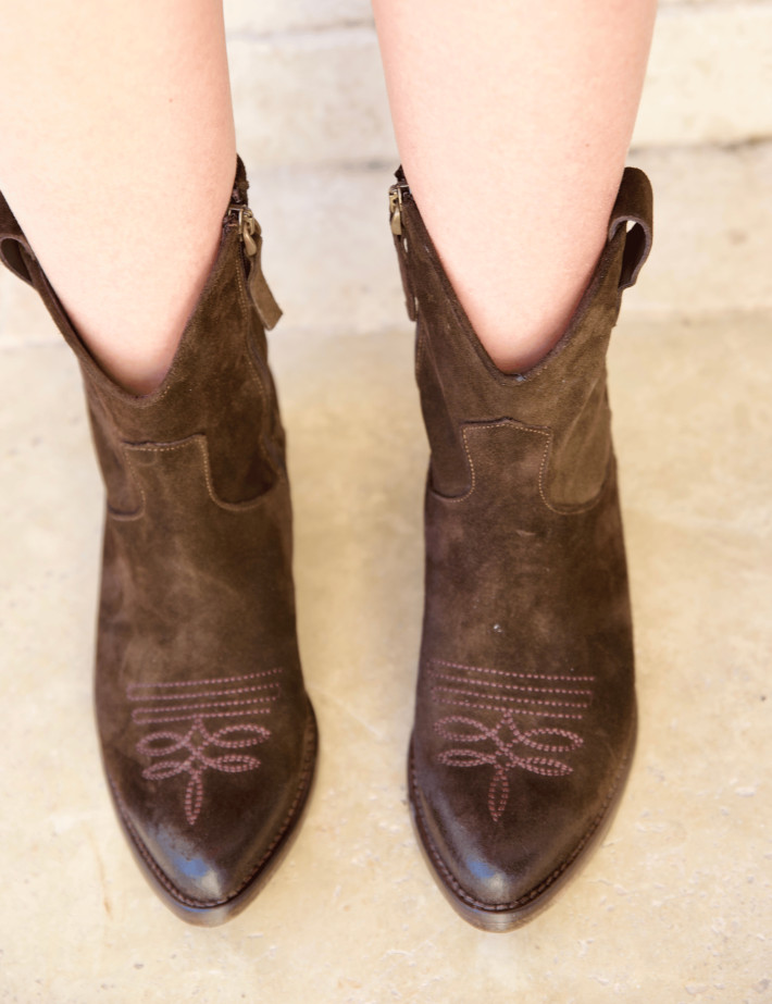 History541 Bottines Santiags Basses Camoscio Daim K2/26L Marron Foncé - 2