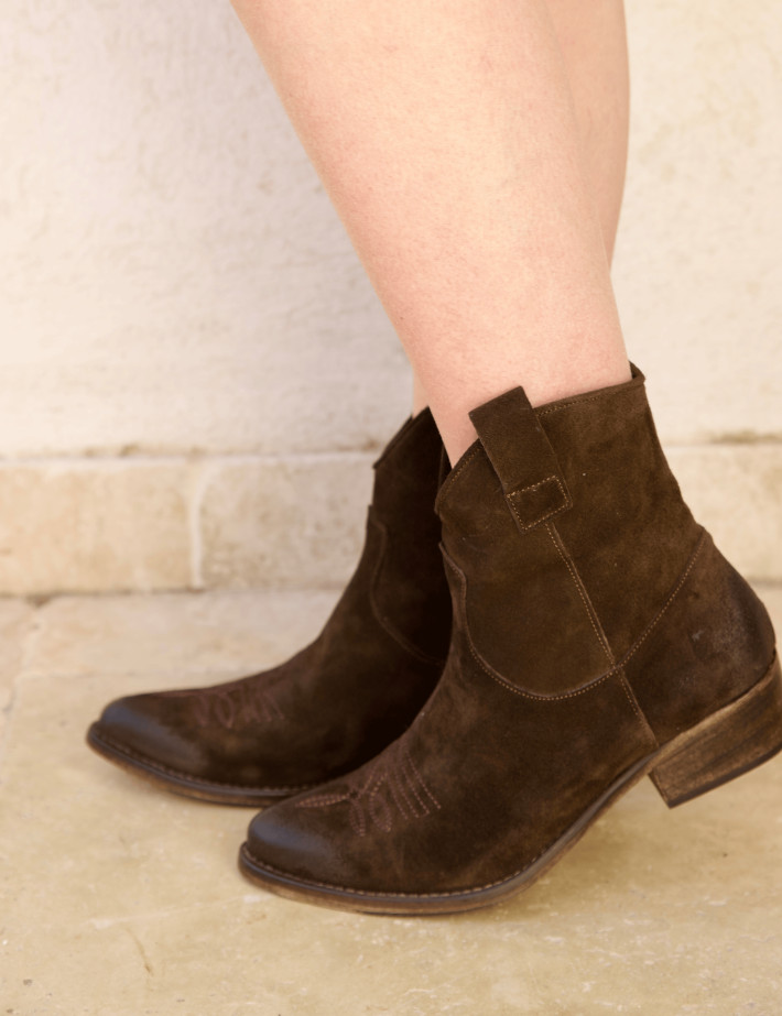 History541 Bottines Santiags Basses Camoscio Daim K2/26L Marron Foncé