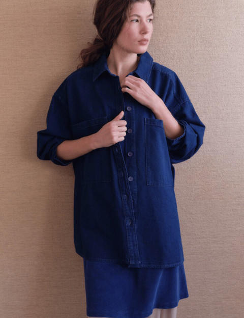 American Vintage Chemise Longue Ample Femme Comow Bleu Brut - 7