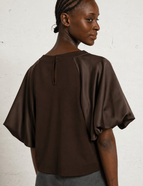 IMPERIAL Sweat Femme Manches Ballon Satin Marron - 2