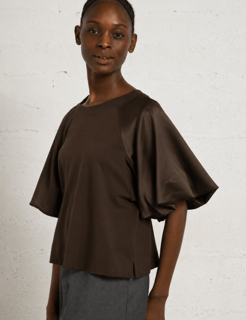 IMPERIAL Sweat Femme Manches Ballon Satin Marron - 3