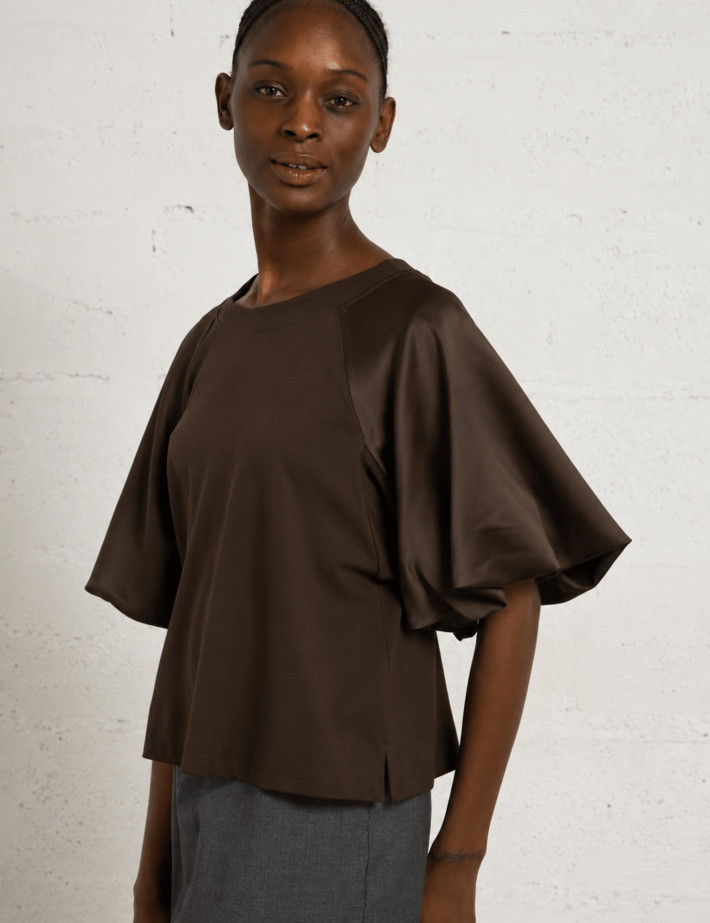 IMPERIAL Sweat Femme Manches Ballon Satin Marron - 3