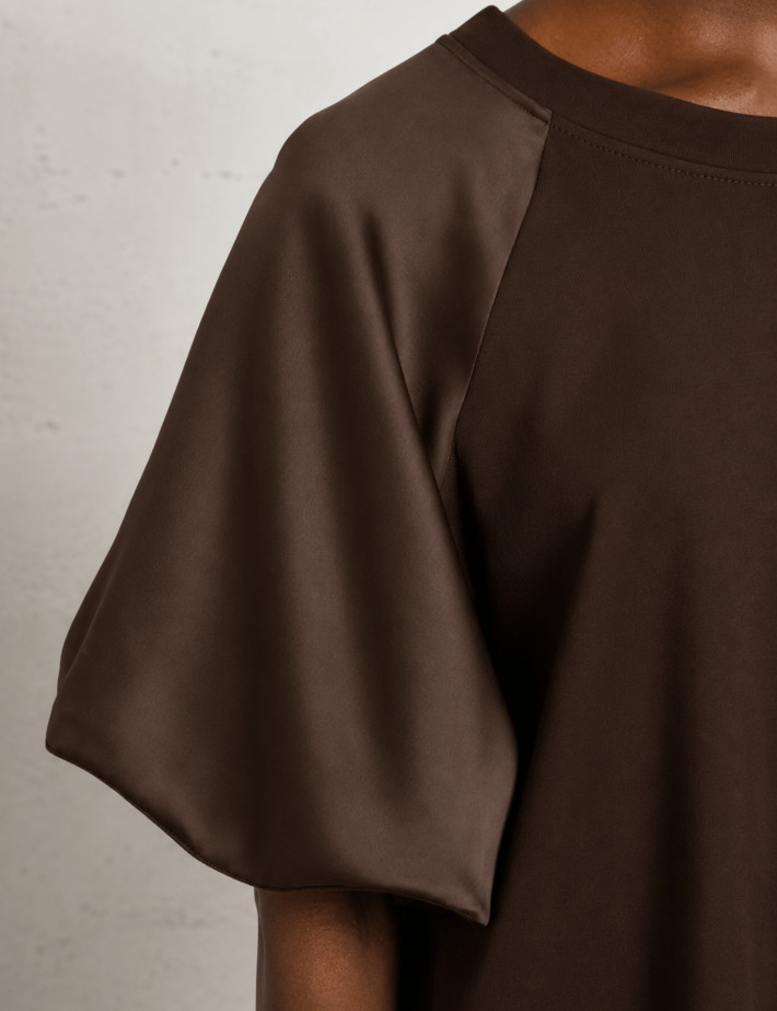 IMPERIAL Sweat Femme Manches Ballon Satin Marron - 4