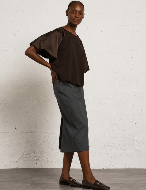 IMPERIAL Sweat Femme Manches Ballon Satin Marron - 5