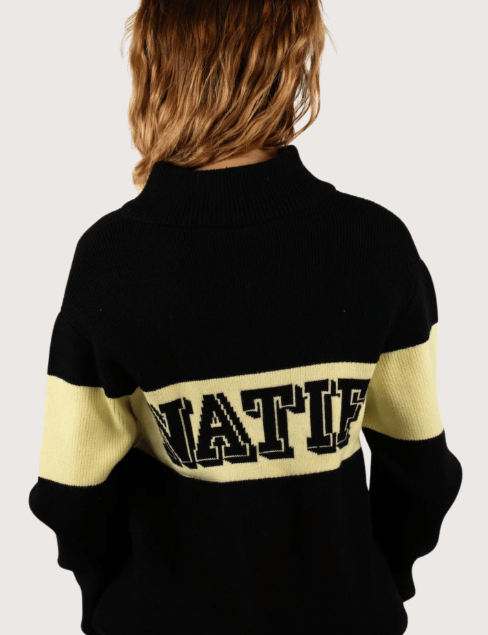 Natif Pull Femme Col Zip Camionneur Noir Jaune - 3