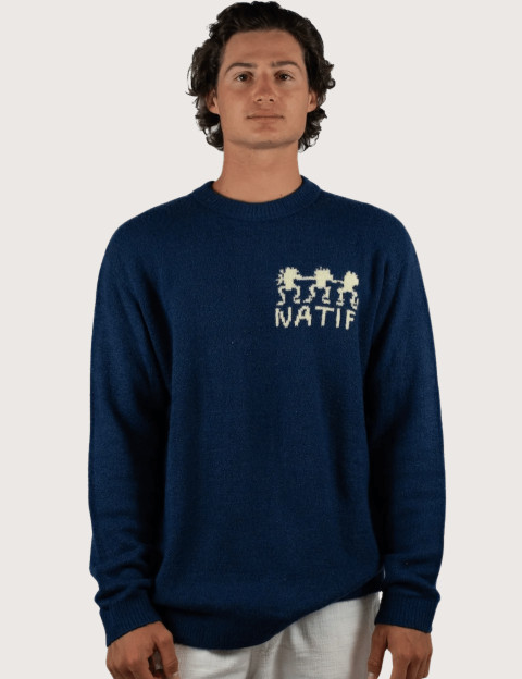 Natif Pull Unisexe en Maille Jacquard Tribu Marine