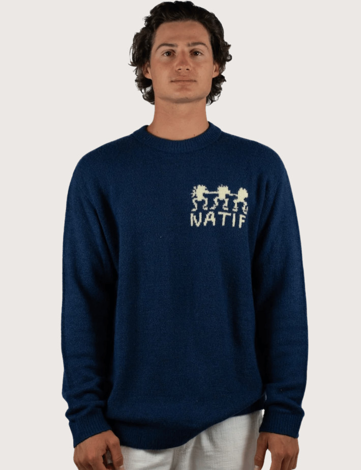 Natif Pull Unisexe en Maille Jacquard Tribu Marine
