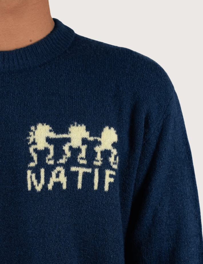 Natif Pull Unisexe en Maille Jacquard Tribu Marine - 3