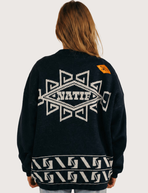 Natif Pull Unisexe en Maille Motif Snow Noir - 3