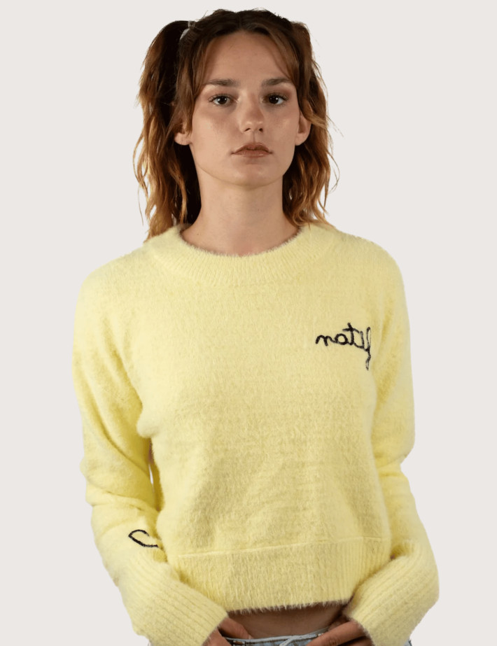 Natif Pull Femme en Maille Fine Bella Jaune
