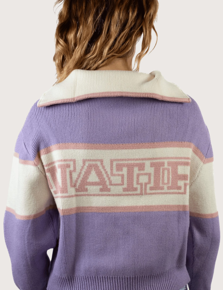 Natif Pull Femme Col Zip Camionneur Violet Rose - 3