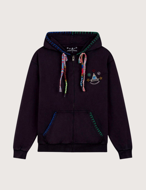 Eleven Paris Sweat à Capuche Mixte Cordons Colorés Moon Noir