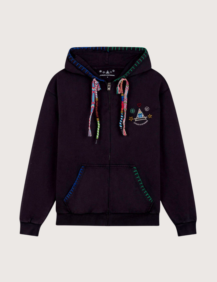 Eleven Paris Sweat à Capuche Mixte Cordons Colorés Moon Noir