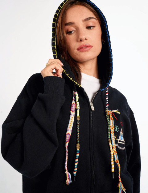 Eleven Paris Sweat à Capuche Mixte Cordons Colorés Moon Noir - 3