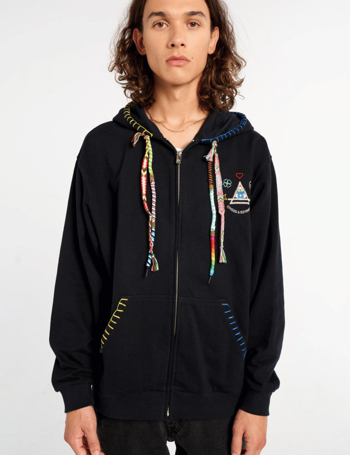 Eleven Paris Sweat à Capuche Mixte Cordons Colorés Moon Noir - 6