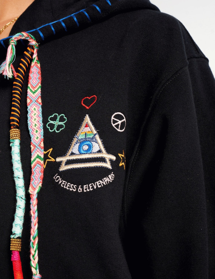Eleven Paris Sweat à Capuche Mixte Cordons Colorés Moon Noir - 8